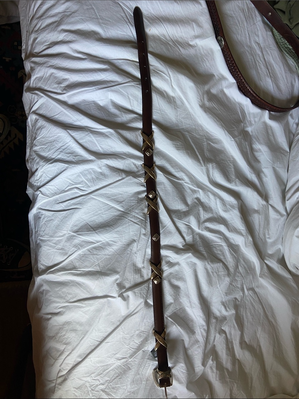 Brighton Brown Leather Belt with Gold X Accents
